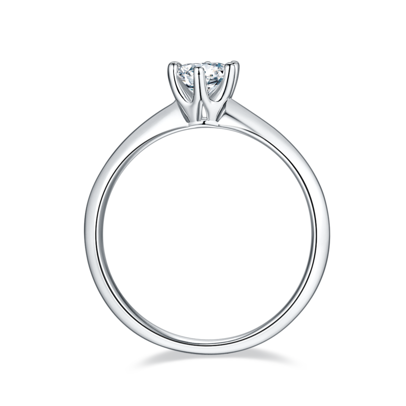 直臂ClassicT家六爪S925银镀白金MoissaniteWomen's Ring50分D级